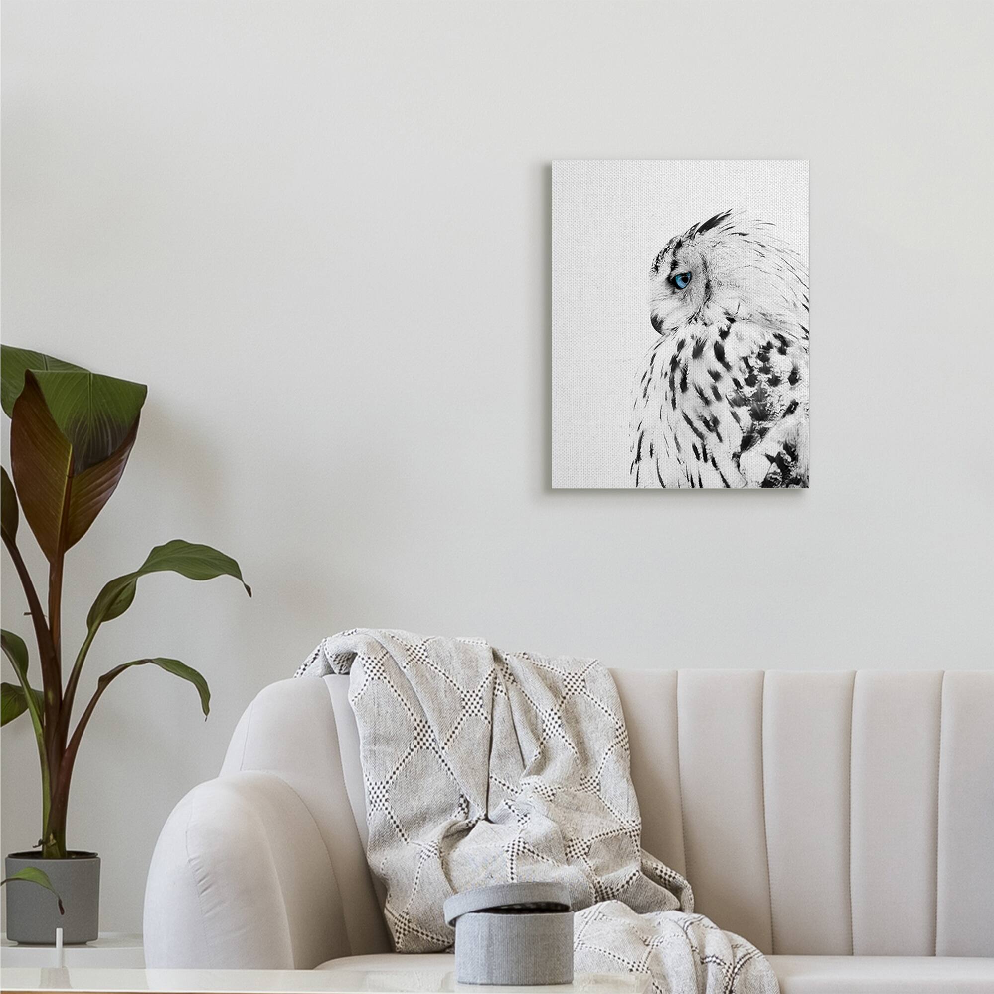 Stupell Industries Snow Owl White Feathers Peering Blue Eyes Canvas Wall Art